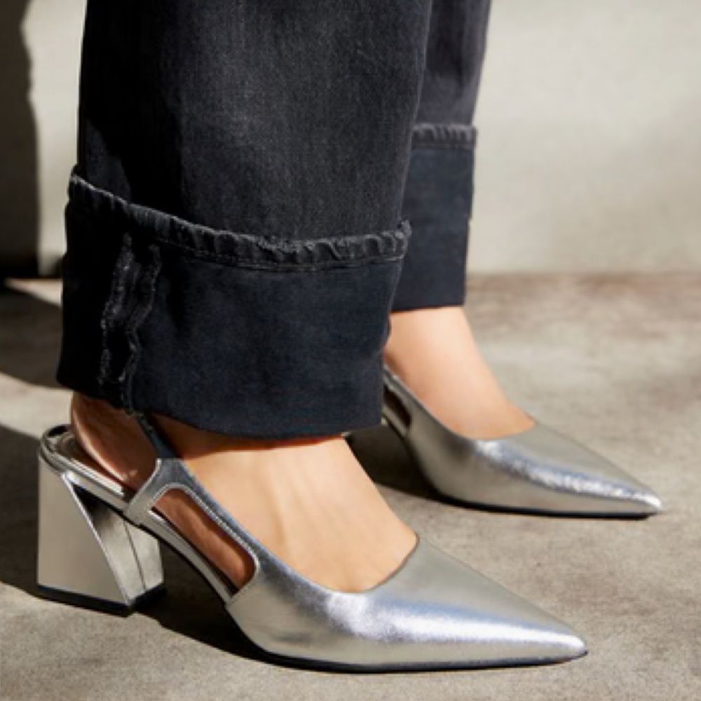 Vince Camuto Metallic Silver Pointed-Toe Slingback Heels